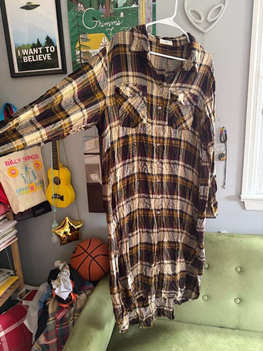 Natural Life Cooper Shirt Dress - Black Tan Plaid - XL